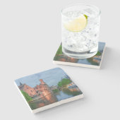 ブルージュの夜の旧市街と鐘楼 ストーンコースター (横)