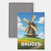 ブルージュの風車ベルギー旅行お土産 マグネット (正面/裏面)