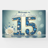 ブルージュエル＆シルバークラウン 15歳の誕生日パーティー 横断幕 (横)