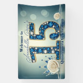 ブルージュエル＆シルバークラウン 15歳の誕生日パーティー 横断幕 (縦)