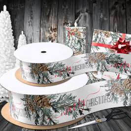 ブルージュニパーブランチブッシュコーンメリークリスマス サテンリボン