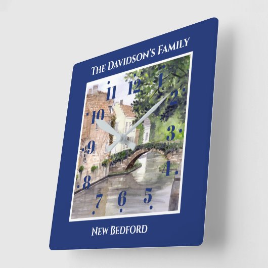 ブルージュベルギーウォーターカラーブルースクエアフレーム スクエア壁時計 (傾斜)