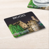 ブルージュ旧市街と鐘楼 スクエアペーパーコースター (アングル)