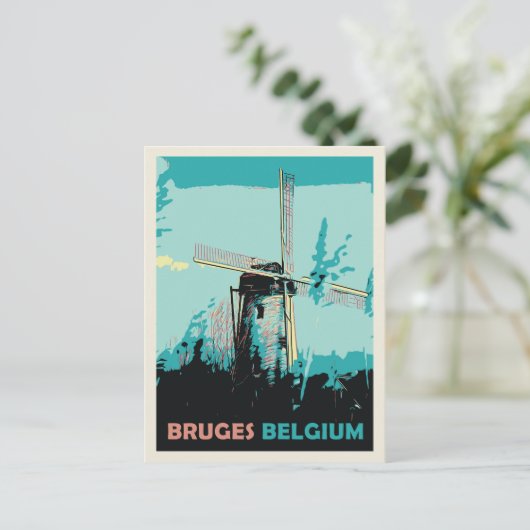ブルージュ風車イラストレーションベルギー ポストカード (スタンド正面)