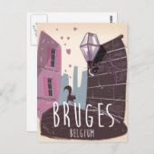 ブルージュ、ベルギーの漫画旅行ポスター ポストカード (正面/裏面)