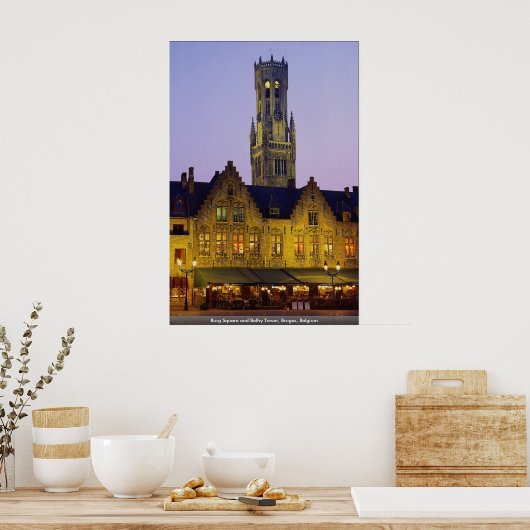 ブルージュ，ベルギー，バーグスクエアとベルフライ塔 ポスター (キッチン)