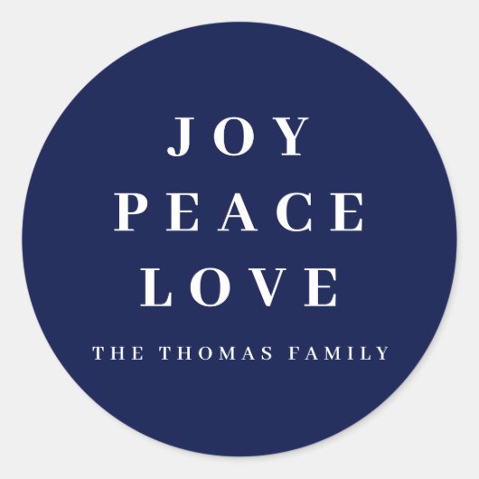 ブルージョイピースラブクリスマスミニマルファミリー名 ラウンドシール (正面)