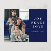 ブルージョイミニマルピースラブクリスマスファミリー名 シーズンポストカード (正面)