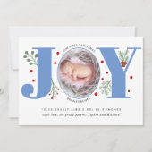 ブルージョイ初めてのクリスマスホリデーフォトベビー誕生 案内状 (正面)