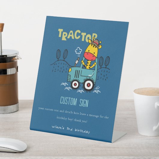 ブルージラフェファームトラクターカスタム誕生日パーティー 台座サイン (インサイチュ)