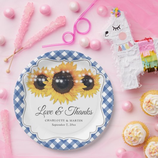 ブルージンガムひまわり感謝していの愛と結婚の愛 ペーパープレート (パーティー)