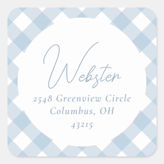 ブルージンガムシンプル差出人住所 スクエアシール (正面)