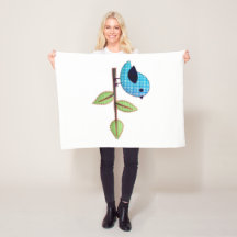 ブルージンガムベビー刺しゅう葉付き鳥