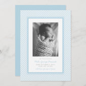 ブルージンガム甘シンプルい誕生1枚 案内状 (正面/裏面)