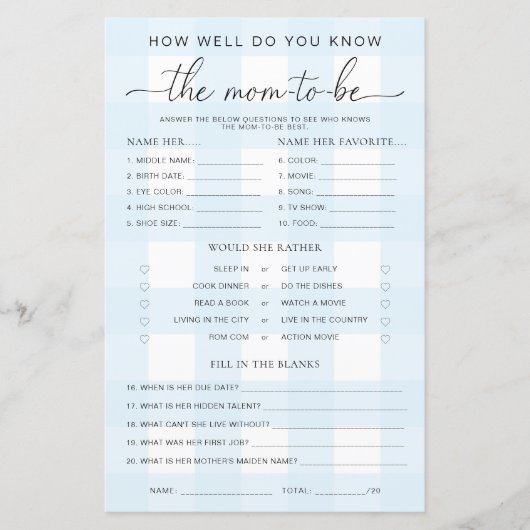 ブルージンガム赤ちゃんシャワーがゲームをするママを知っている (正面)