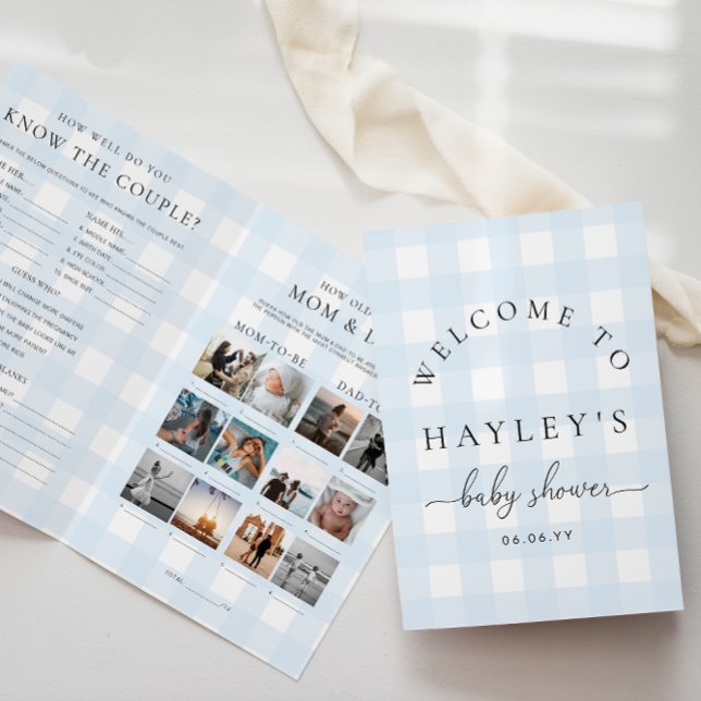 ブルージンガム赤ちゃんシャワーゲーム冊子 (Baby Shower Game Booklet Blue Gingham Check )