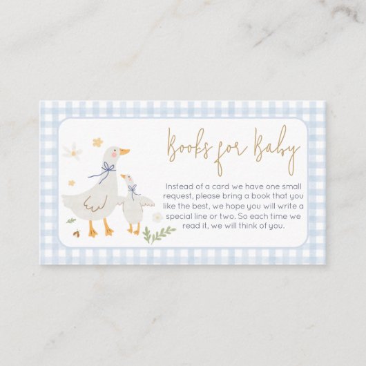 ブルージンガム間抜けガチョウ赤ちゃんシャワーベビー エンクロージャーカード (正面)