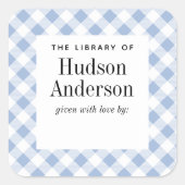 ブルージンガ淡い色のムプレイド男の赤ちゃんブックプレート スクエアシール (正面)