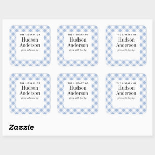 ブルージンガ淡い色のムプレイド男の赤ちゃんブックプレート スクエアシール