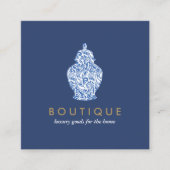 ブルージンジャージャー瓶の陶器のロゴデザイナー青/白 スクエア名刺 (正面)