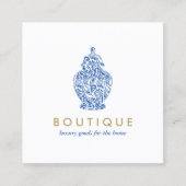 ブルージンジャージャー瓶の陶器ロゴデザイナー白/青 スクエア名刺 (正面)