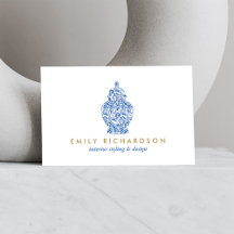 ブルージンジャージャー瓶の陶器ロゴデザイナー白/青