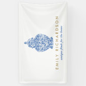 ブルージンジャージャー瓶の陶器ロゴデザイナー白/青 横断幕 (縦)