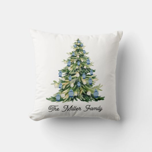 ブルージンジャージャー瓶クリスマスツリー クッション (正面)