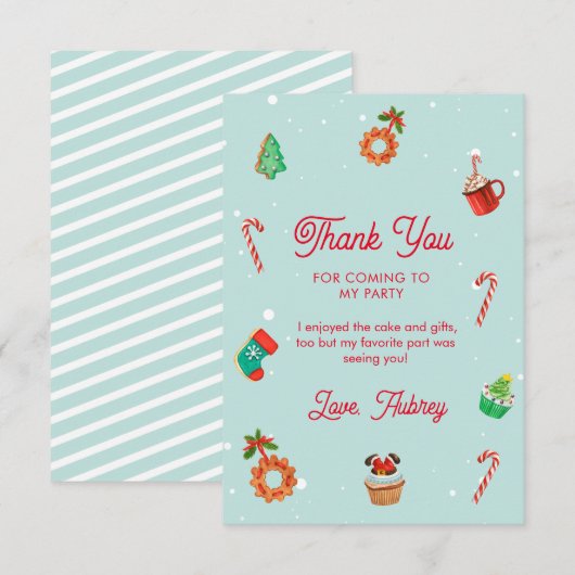 ブルージンジャーブレッドハウスクリスマス誕生日 サンキューカード (正面/裏面)