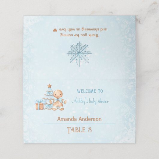 ブルージンジャーブレッドボーイクリスマス赤ちゃんシャワーテント プレイスカード (外部開封)