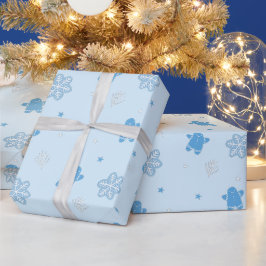 ブルージンジャーブレッドマンスノーフレークスクリスマスパターン ラッピングペーパー