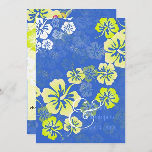 ブルージンジャー/レイス/ルアウ（ハワイ式宴会）/ハイビスカスウエディング招待状 招待状 (正面/裏面)