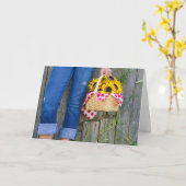 ブルージーンズとヒマワリの誕生日 カード (黄色い花)