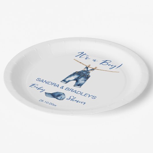 ブルージーンズのベビーシャワーテンプレート ペーパープレート (アングル)