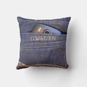 ブルージーンズのポケットモノグラムの名前の電クール話 クッション (裏面)