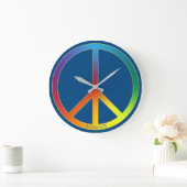 ブルージーンズテクスチャレインボーピースネームパーソナライズされた ラージ壁時計 (ホーム)