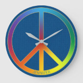 ブルージーンズテクスチャレインボーピースネームパーソナライズされた ラージ壁時計 (正面)