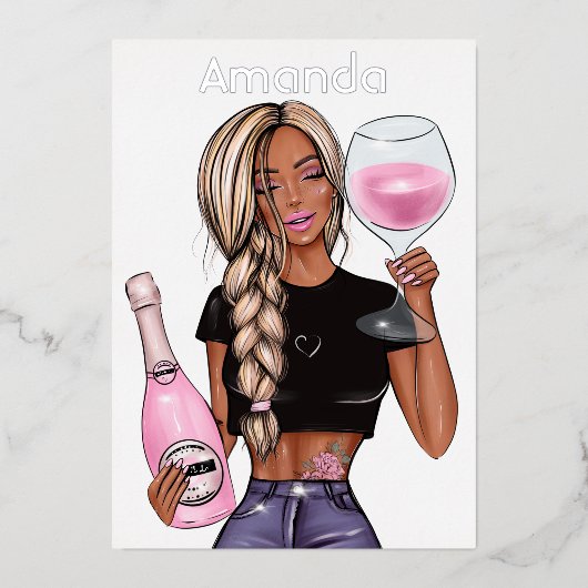 ブルージーンズデニムシャンパンバースデーパーティー 箔招待状 (正面)