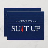 ブルージーンズ柄の赤いネクタイに合わせる時間 招待状 (正面/裏面)