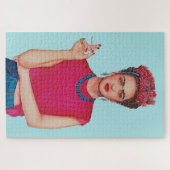 ブルージーンズ油彩画の女性 ジグソーパズル (横)