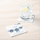 ブルージーンデニム服ボーイベビーシャワー スクエアペーパーコースター (インサイチュ)