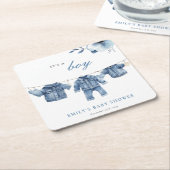 ブルージーンデニム服ボーイベビーシャワー スクエアペーパーコースター (アングル)