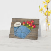 ブルージーンポケットにホープのチューリップ カード (黄色い花)