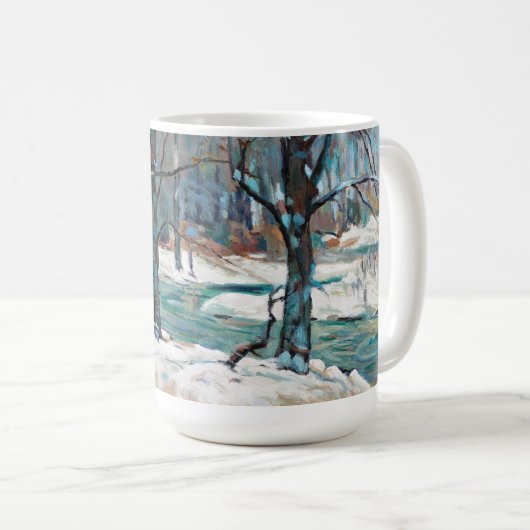 ブルースとグレーが織り成す美しい冬の雪景色 コーヒーマグカップ (正面右)