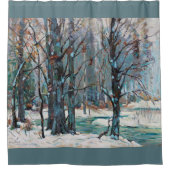 ブルースとグレーが織り成す美しい冬の雪景色 シャワーカーテン (正面)