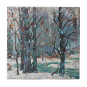 ブルースとグレーが織り成す美しい冬の雪景色 タイル (正面)