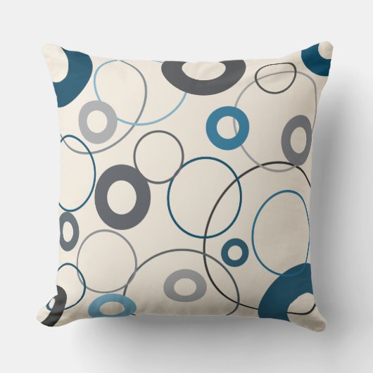 ブルースとグレーの円 クッション (正面)
