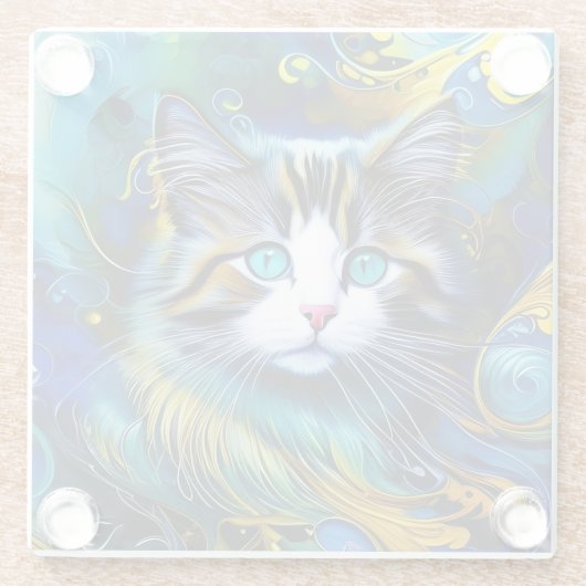 ブルースとゴールズの美しい神秘的な猫 ガラスコースター (裏面)