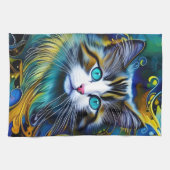 ブルースとゴールズの美しい神秘的な猫 キッチンタオル (横)
