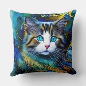 ブルースとゴールズの美しい神秘的な猫 クッション (裏面)